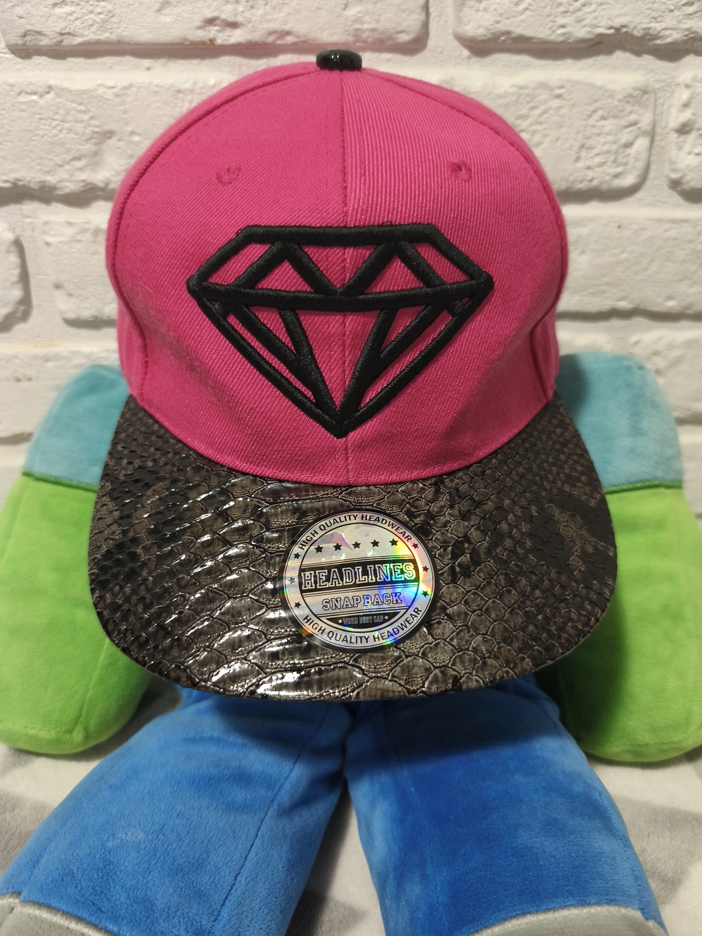 Women's Headline Pink Diamond Snapback Hat with Textured Black Brim